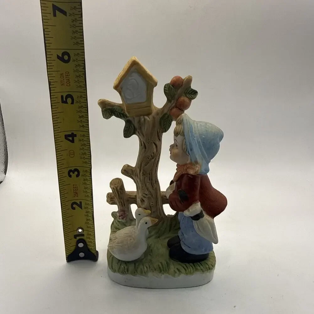 Vintage Porcelain Girl Feeding Geese Figurine Apple Tree Birdhouse Hummel *